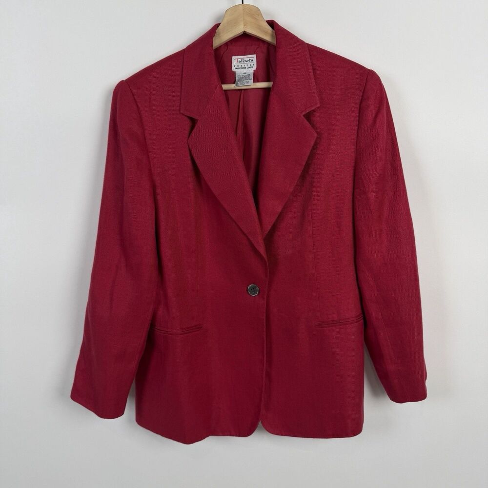Talbots Irish Linen Blazer Womens 14P Red One Button Jacket Career 80's Classic